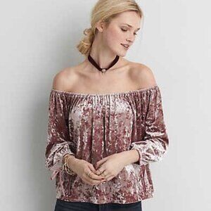 🦋 AMERICAN EAGLE Crushed Velvet Off the Shoulder Top Size Small
